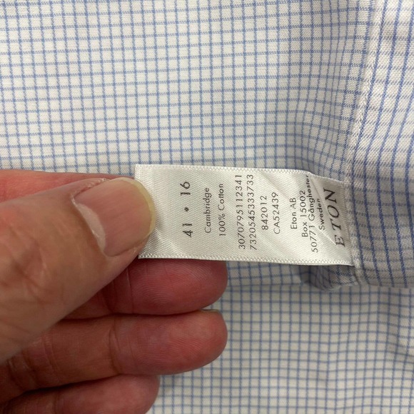 Eton Mens White Long Sleeve Collared Button Front Dress Shirt EUR 41 16 - Picture 8 of 11